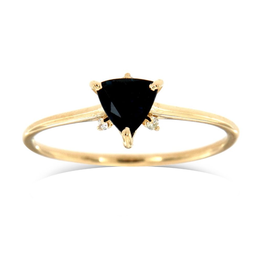 14K YG Petite Triangle Sapphire Diamond Ring 1/2ct